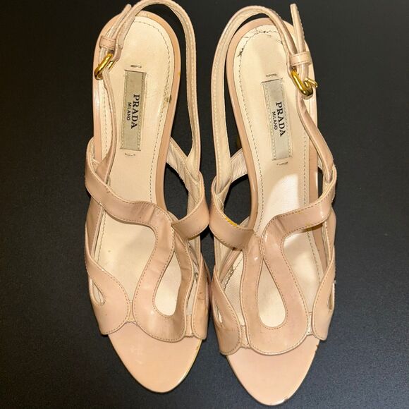 Prada Nude Patent Leather Platform Heels Size 36 Italy Y2K Slingback - Picture 7 of 10